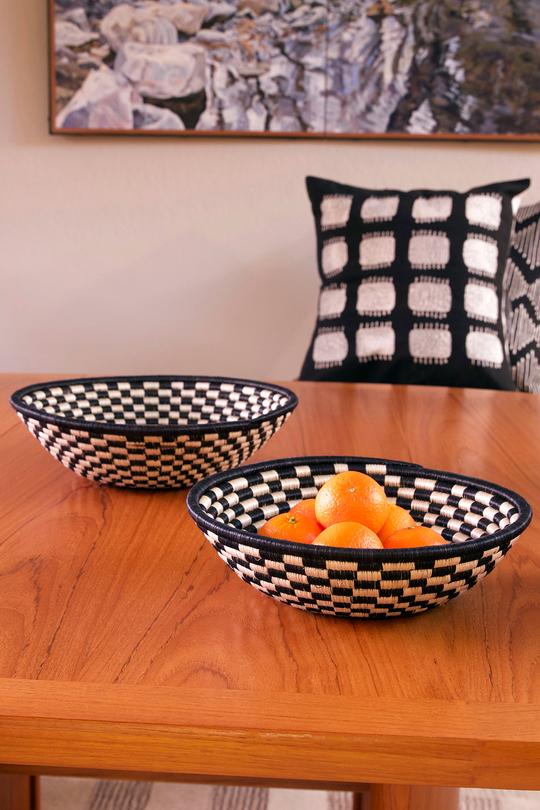 Rwandan Sisal Checkered Basket